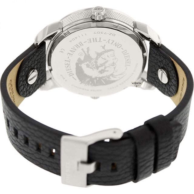 Diesel Mini Daddy Black Silver Dial Black Leather Strap Watch For Men - DZ7307