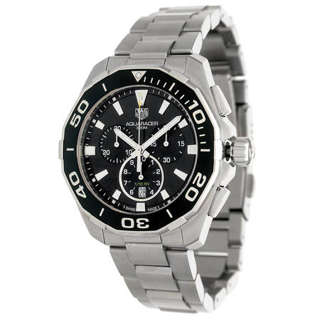 Tag Heuer Aquaracer Quartz Chronograph Black Dial Silver Steel Strap Watch for Men - CAY111A.BA0927