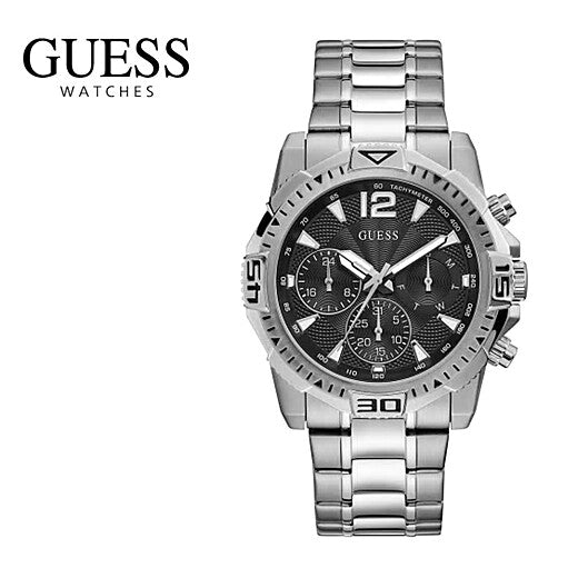 Guess Commander Chronograph Black Dial Silver Steel Strap Watch for Men - GW0056G1