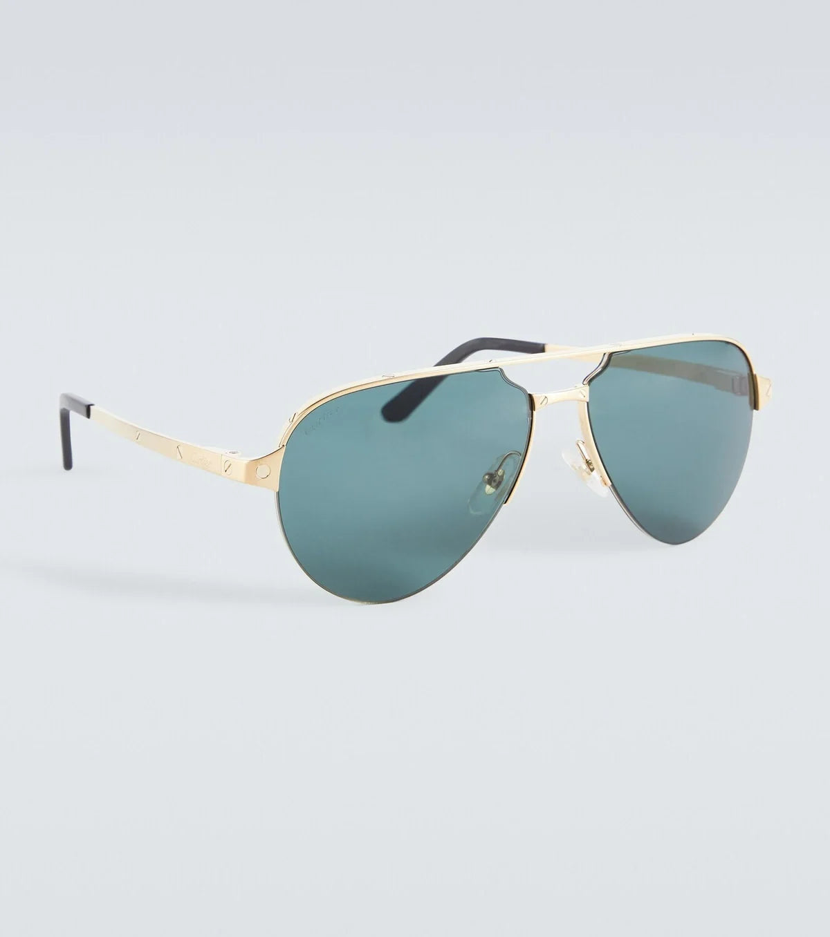 Cartier Santos De Men Pilot Brushed Gold Polarized Green Sunglasses