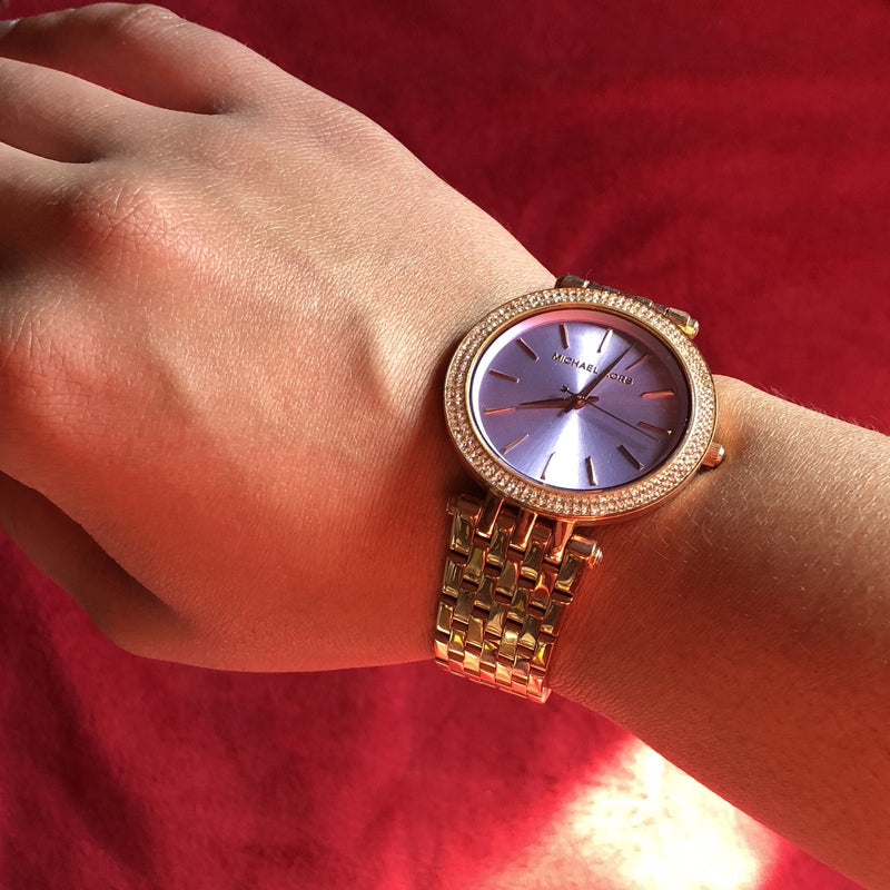 Michael Kors Darci Purple Dial Rose Gold Steel Strap Watch for Women - MK3400