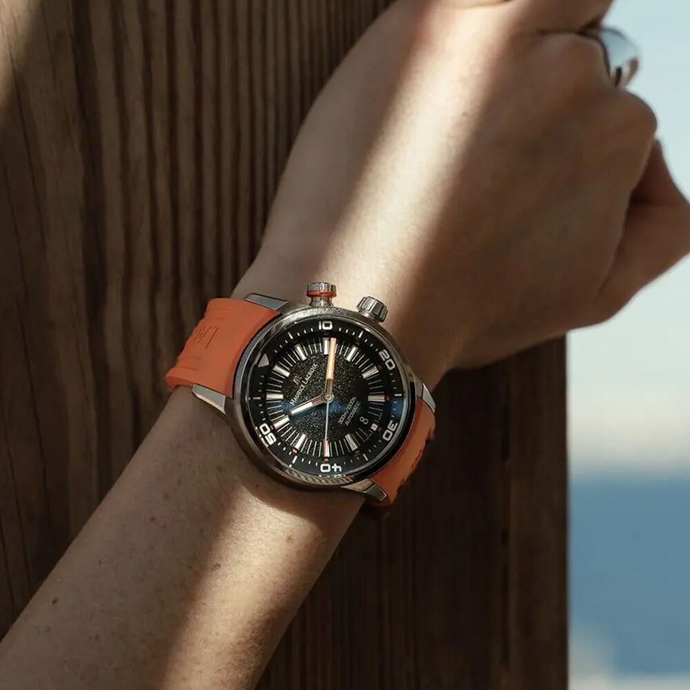Maurice Lacroix Pontos S Diver Black Dial Orange Rubber Strap Watch For Men - PT6248-SS00L-330-J
