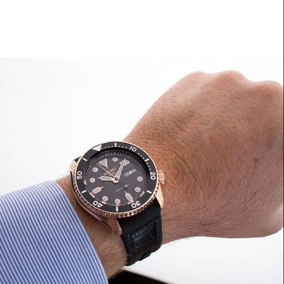 Seiko 5 Sport SKX Automatic Black Dial Black Leather Strap Watch For Men - SRPD76K1