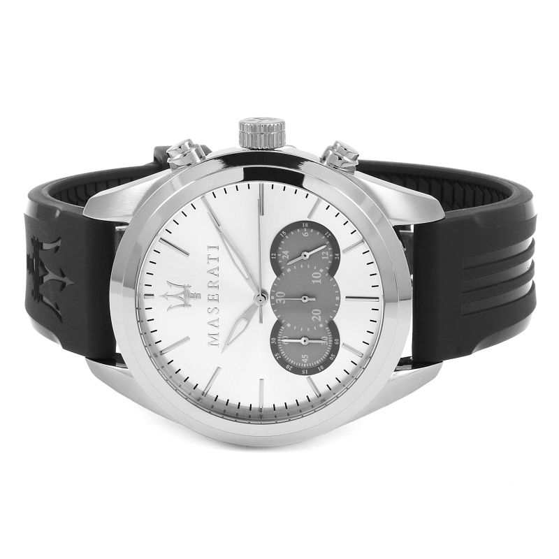 Maserati Traguardo Chronograph Silver Dial Black Rubber Strap Watch for Men - R8871612012