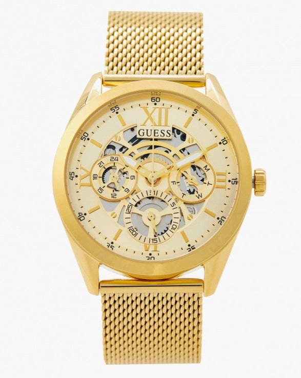 Guess Tailor Multifunction Gold Dial Gold Mesh Bracelet Watch for Men - GW0368G2