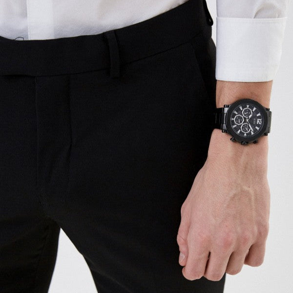 Guess Edge Chronograph Black Dial Black Steel Strap Watch For Men - GW0539G3