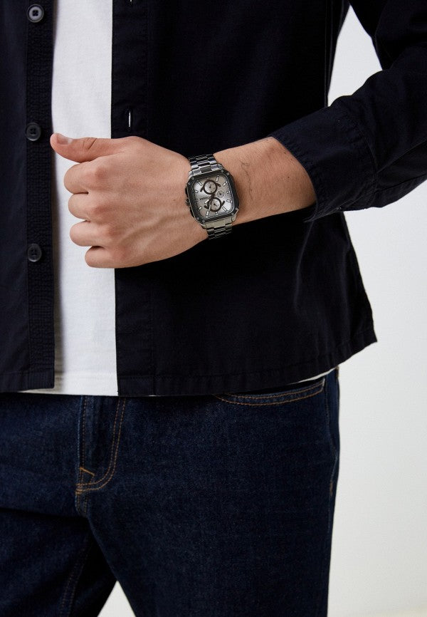 Fossil Inscription Multifunction Silver Dial Grey Steel Strap Watch for Men - BQ2657
