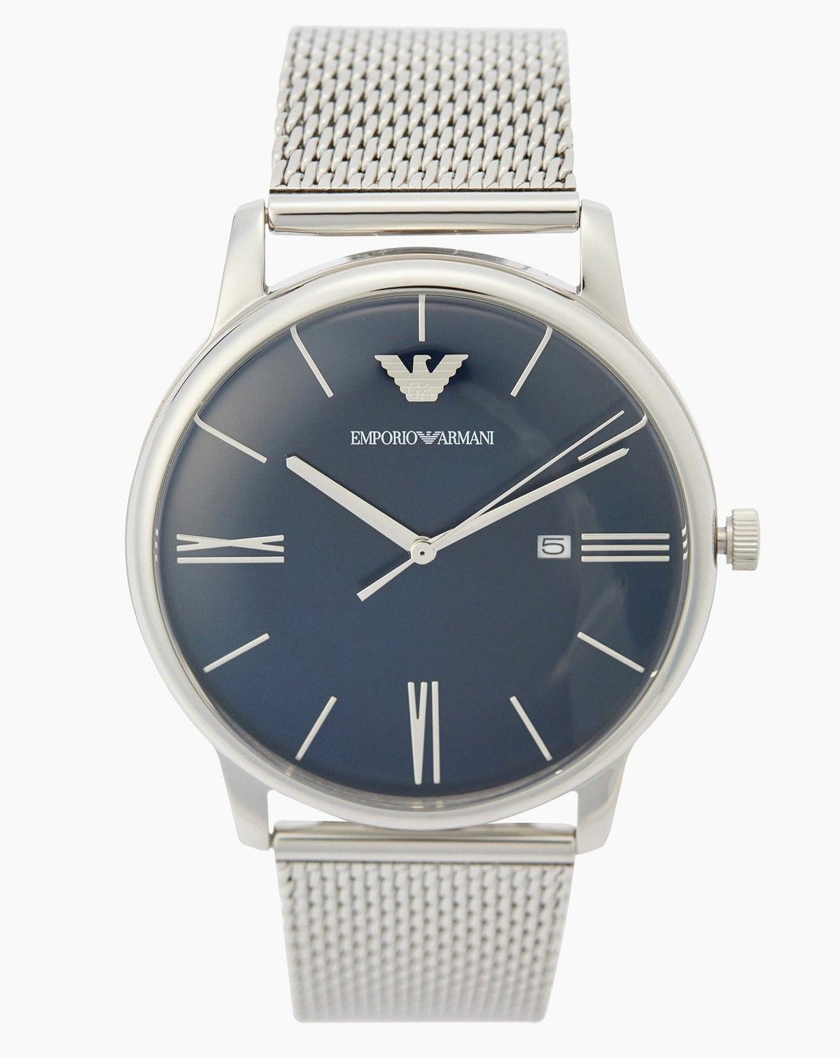 Emporio Armani Minimalist Quartz Blue Dial Silver Mesh Strap Watch For Men - AR11571