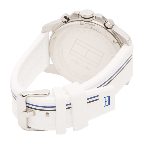 Tommy Hilfiger Multifunction Black Dial White Rubber Strap Watch for Men - 1791475