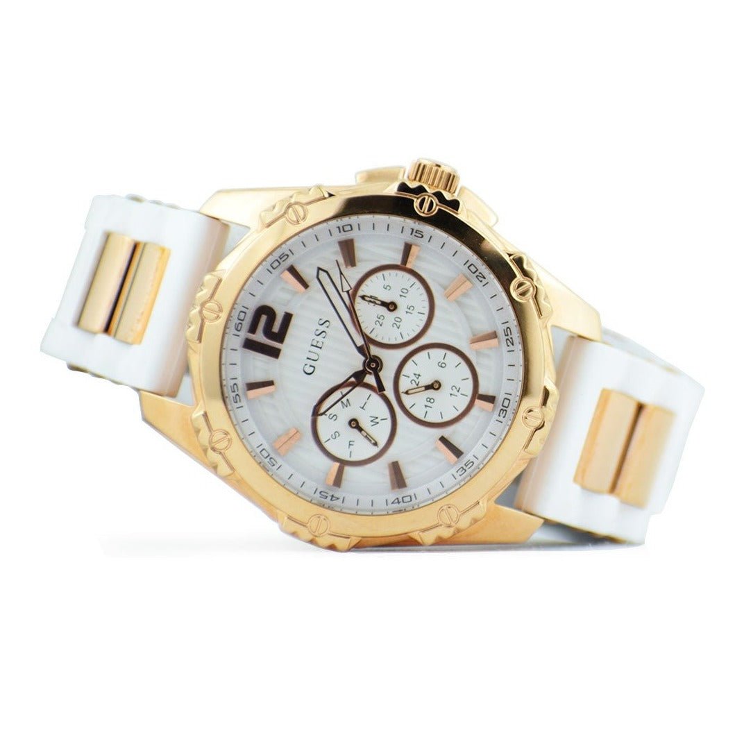 Guess Intrepid White Dial Two Tone Silicone Strap Watch For Women - W0325L6