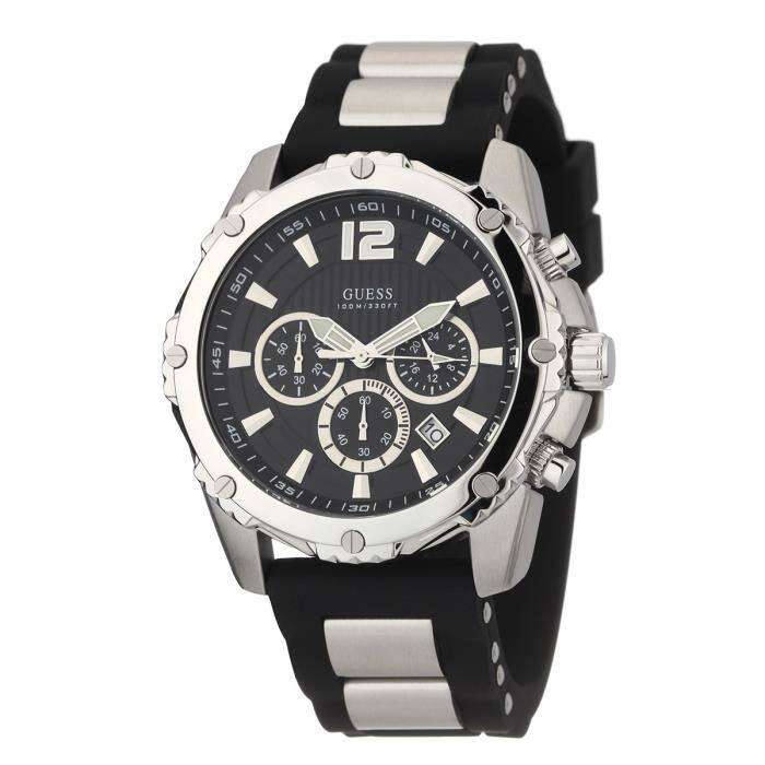 Guess Intrepid Chronograph Black Dial Two Tone Steel Strap Watch for Men - W0167G1