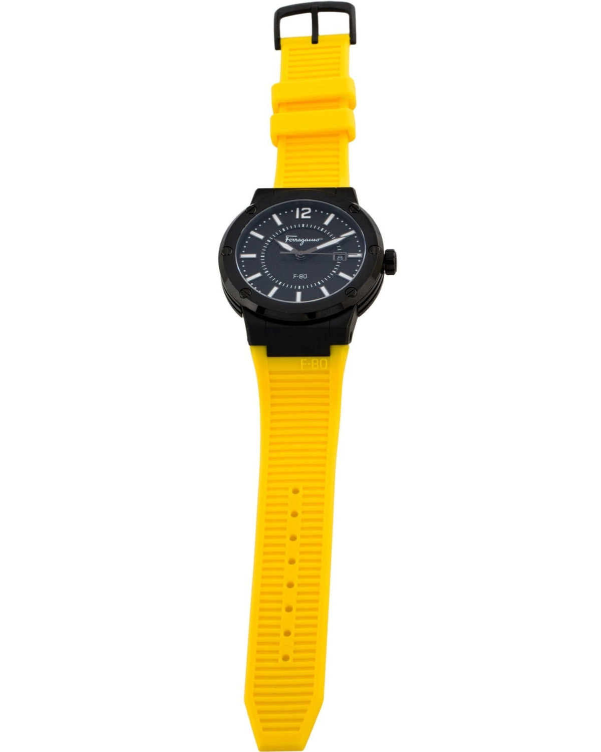 Salvatore Ferragamo F-80 Classic Black Dial Yellow Rubber Strap Watch for Men - SFHY01522