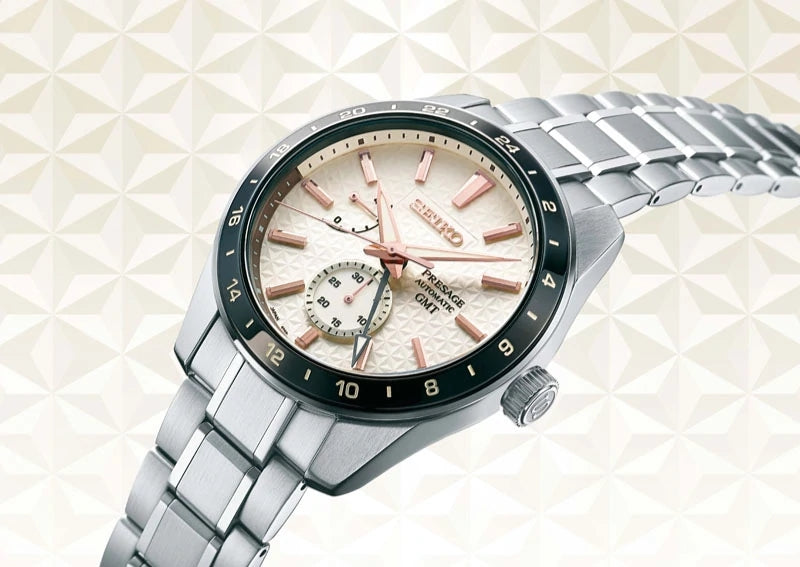 Seiko Presage Sharp Edged Series Automatic GMT Champagne Dial Silver Steel Strap Watch For Men - SPB273J1