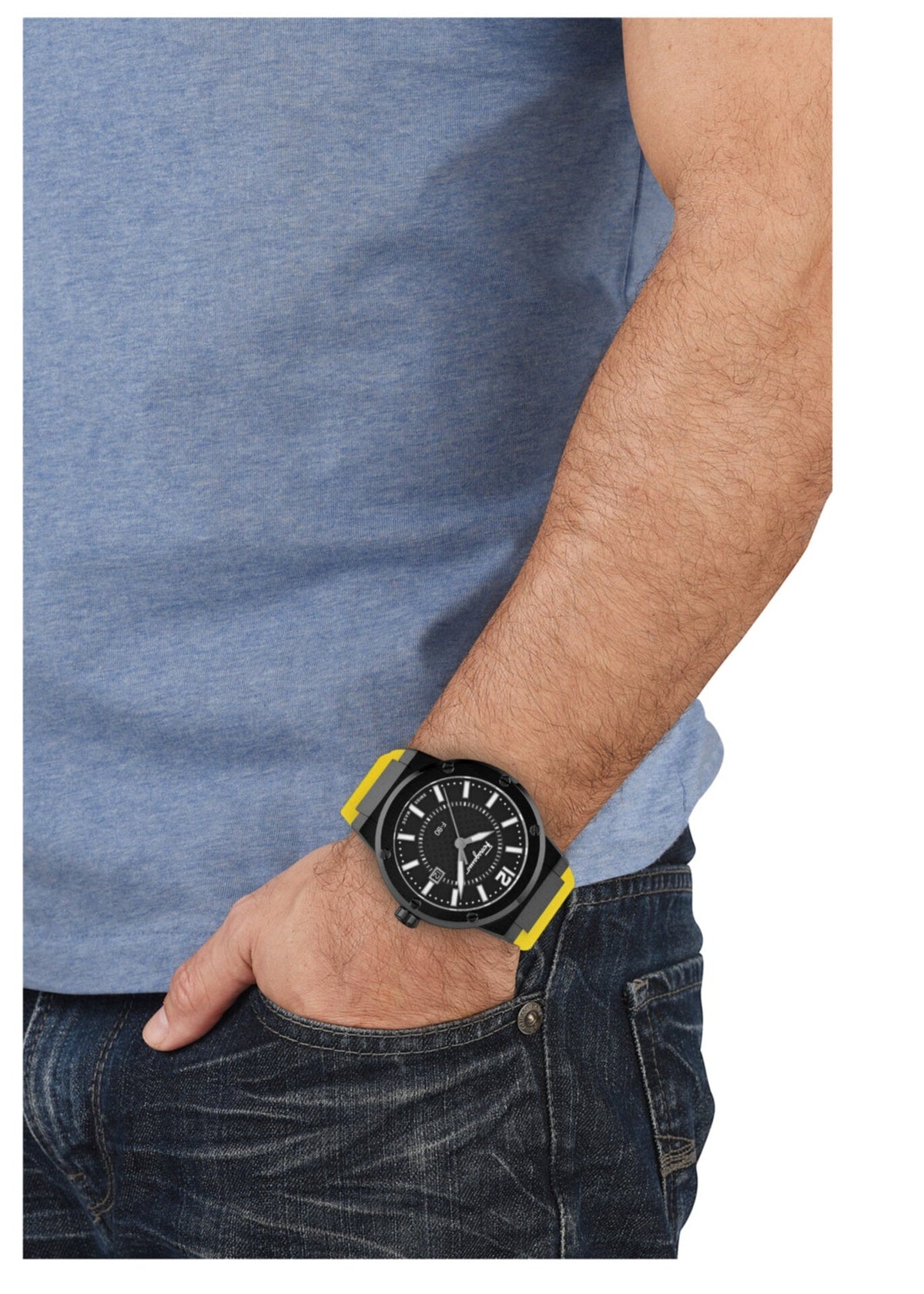 Salvatore Ferragamo F-80 Classic Black Dial Yellow Rubber Strap Watch for Men - SFHY01522