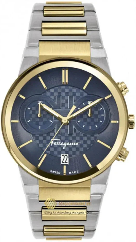 Salvatore Ferragamo F-80 Classic Black Dial Two Tone Steel Strap Watch for Men - SFME00921