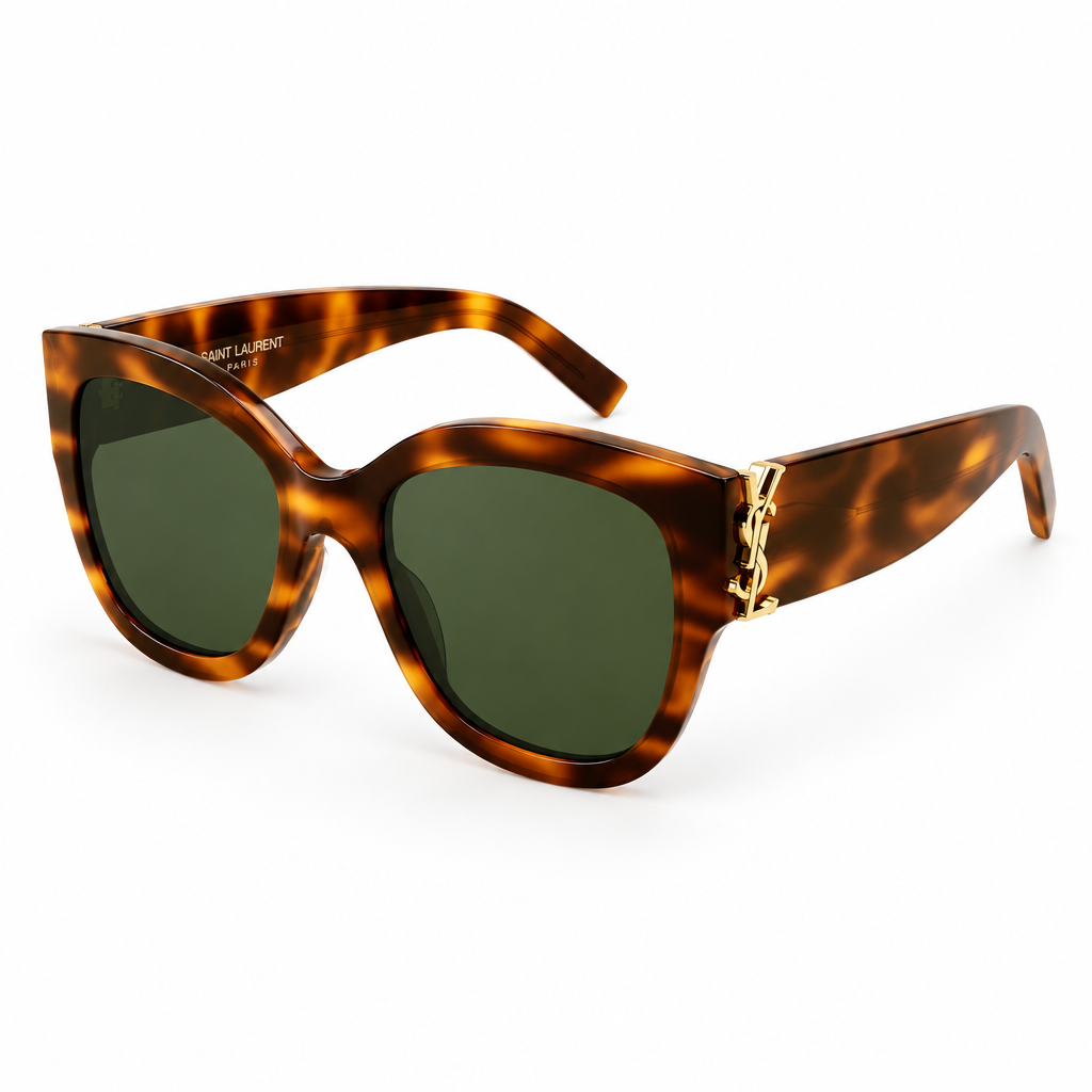 Saint Laurent Women SL M95/F Havana/Green Square Sunglasses