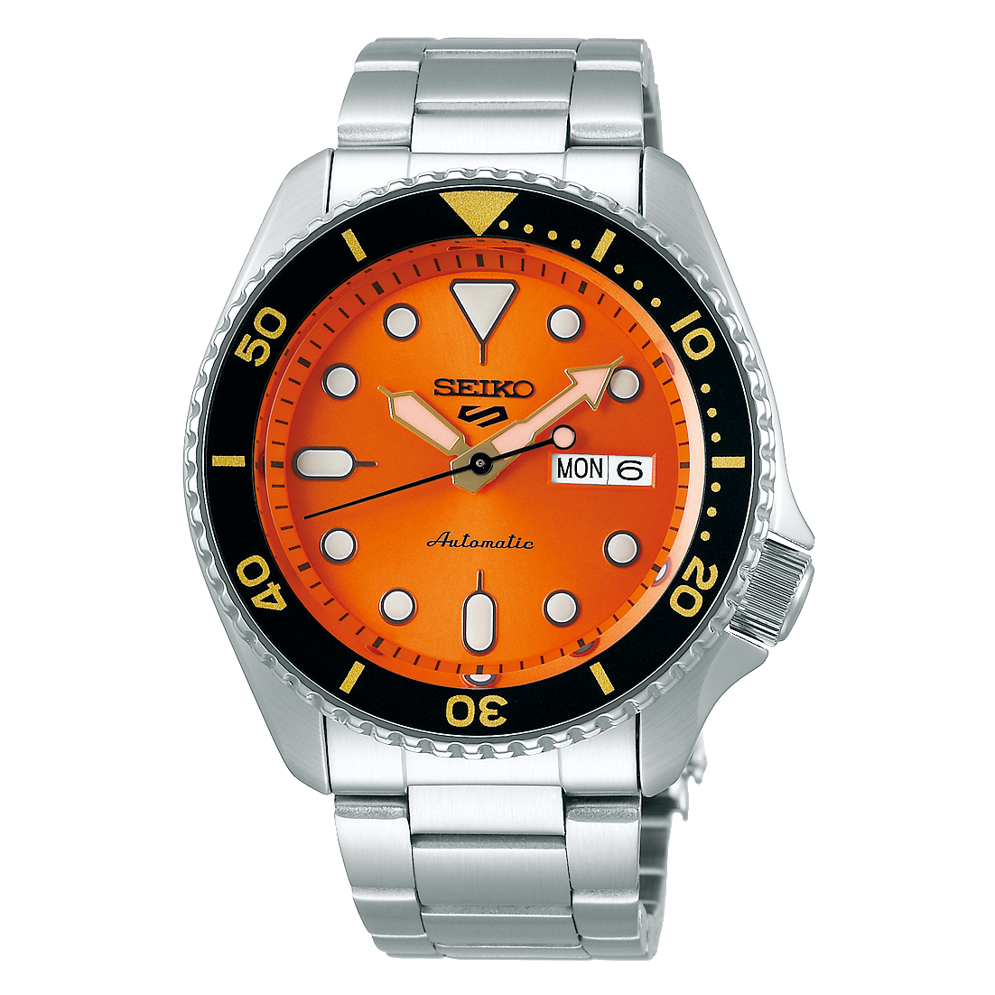 Seiko 5 Sports Automatic Orange Dial Silver Steel Strap Watch For Men - SRPD59K1