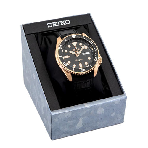 Seiko 5 Sport SKX Automatic Black Dial Black Silicone Strap Watch For Men - SRPD76K1