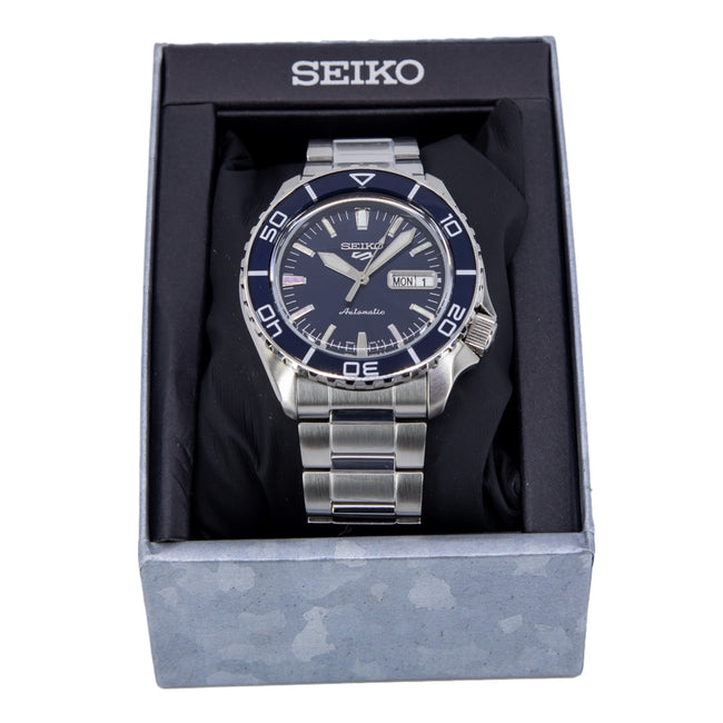 Seiko 5 Sports Automatic Blue Dial Silver Steel Strap Watch for Men - SRPK97K1