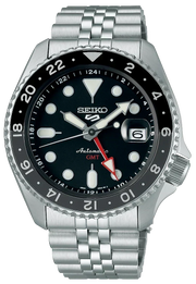 Seiko 5 Sports Automatic GMT Black Dial Silver Steel Strap Watch For Men - SSK001K1
