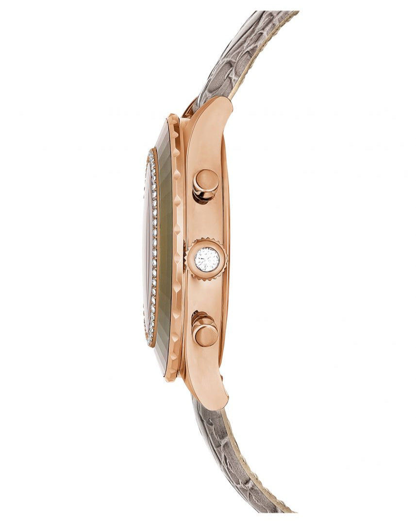 Swarovski Octea Chrono Grey Dial Grey Leather Strap Watch for Women - 5671153