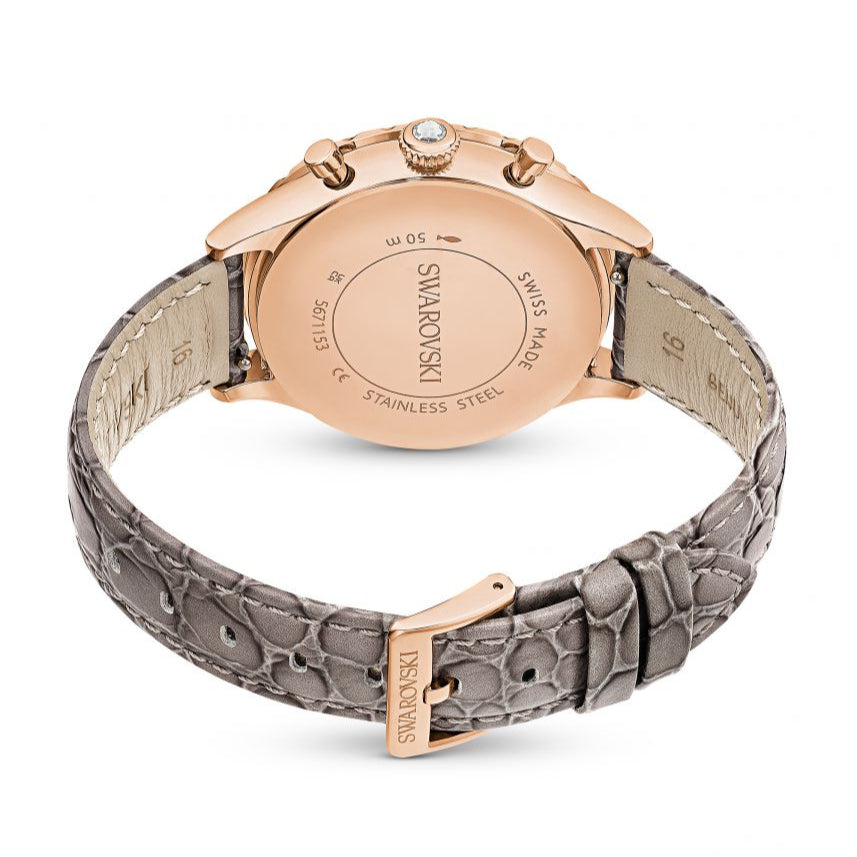 Swarovski Octea Chrono Grey Dial Grey Leather Strap Watch for Women - 5671153
