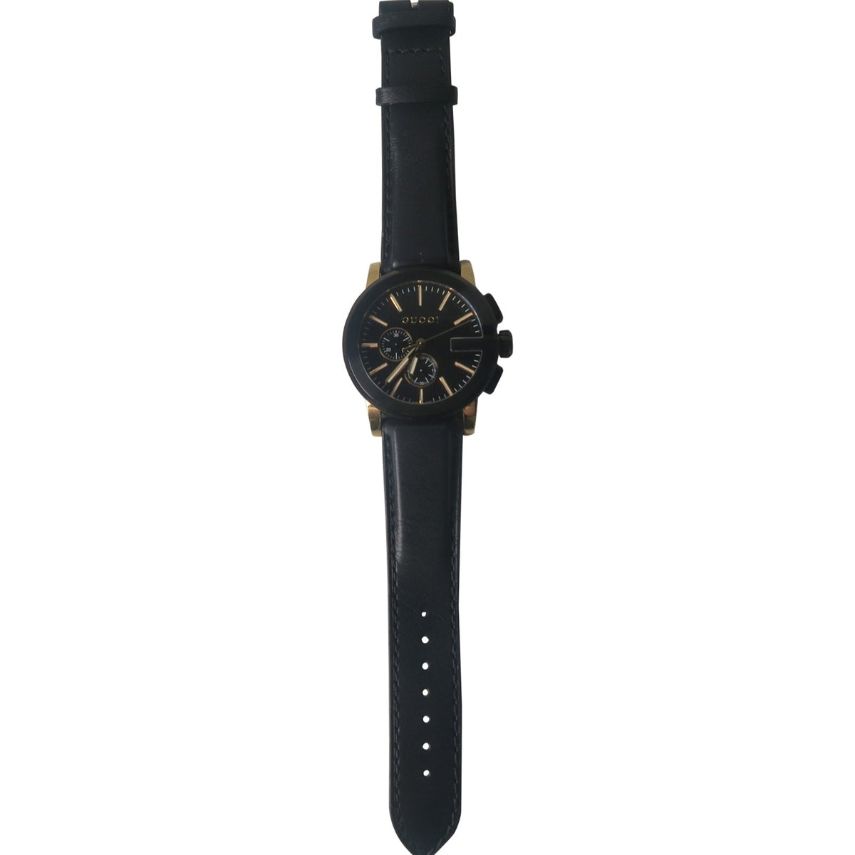Gucci G Chrono Black Dial Black Leather Strap Watch For Men - YA101203
