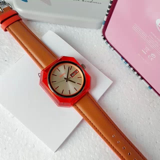Fossil Candy White Dial Brown Leather Strap Watch for Women - ES3537