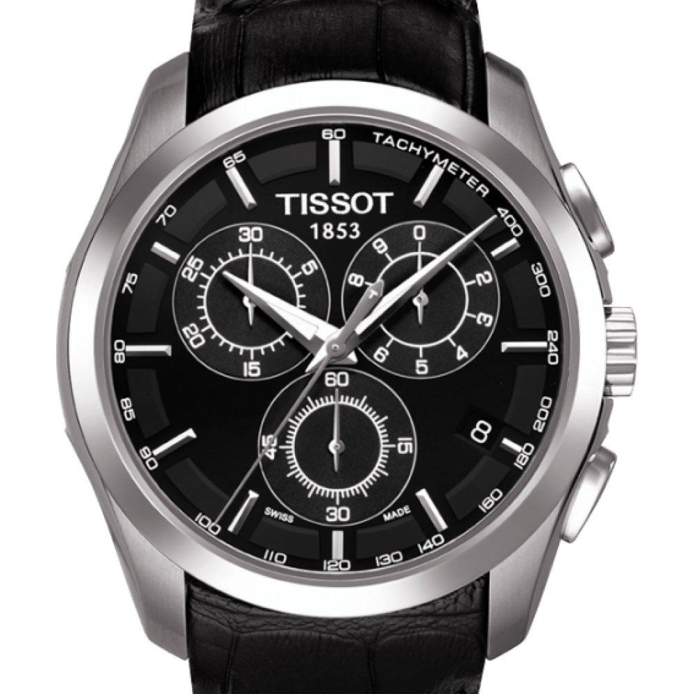 Tissot T Classic Couturier Chronograph Black Dial Black Leather Strap Watch For Men - T035.617.16.051.00