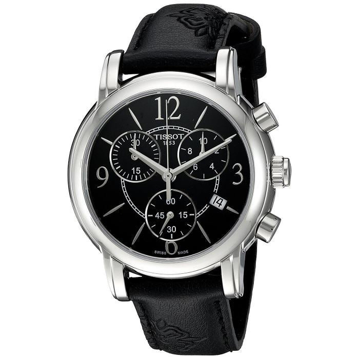 Tissot Dressport Chronograph Black Dial Black Leather Strap Watch for Women - T050.217.17.057.00