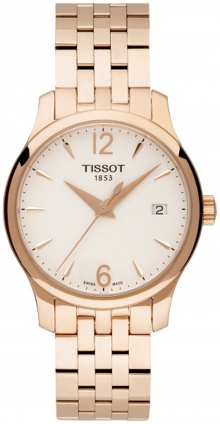 Tissot T Classic Tradition Lady White Dial Rose Gold Steel Strap Watch for Women - T063.210.33.037.00
