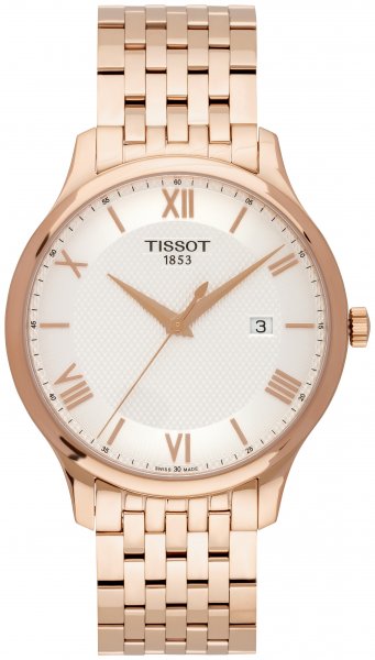 Tissot T Classic Tradition White Dial Rose Gold Steel Strap Watch For Women - T063.610.33.038.00