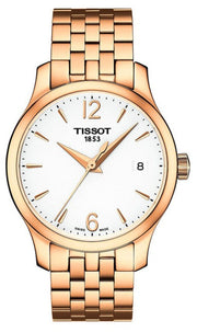 Tissot T Classic Tradition Lady White Dial Rose Gold Steel Strap Watch for Women - T063.210.33.037.00