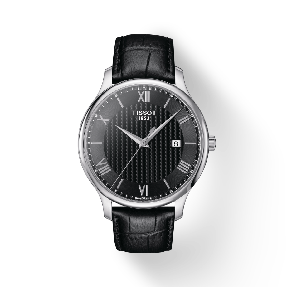 Tissot T Classic Tradition Quartz Black Dial Black Leather Strap Watch For Men - T063.610.16.058.00