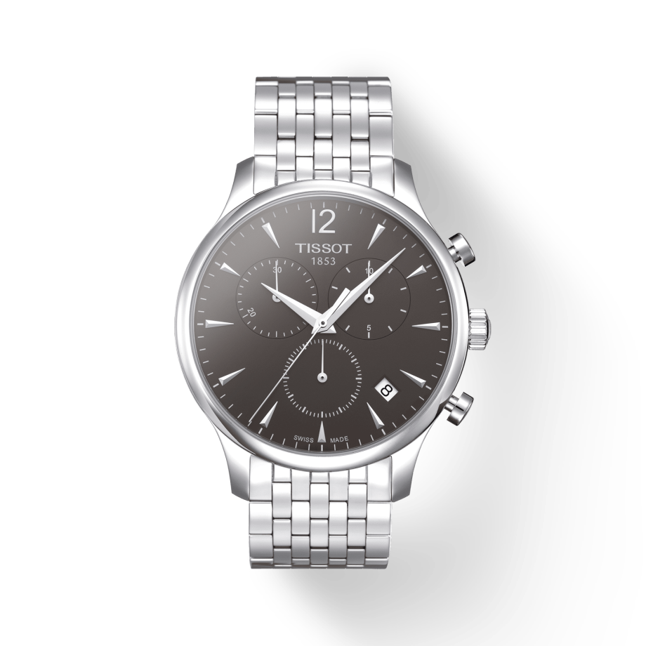 Tissot T Classic Tradition Chronograph Black Dial Silver Steel Strap Watch For Men - T063.617.11.067.00