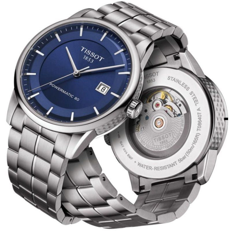 Tissot Luxury Powermatic 80 Blue Dial Silver Steel Strap Watch For Men - T086.407.11.047.00