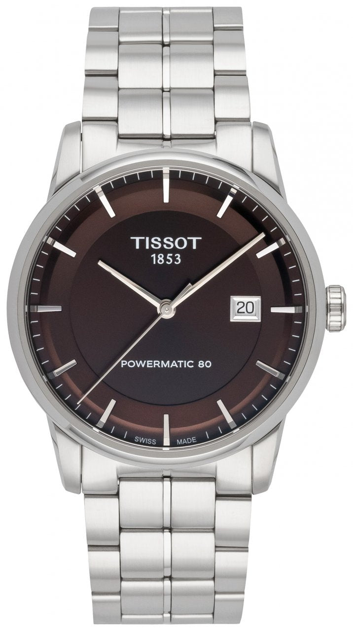 Tissot Luxury Powermatic 80 Brown Dial Silver Steel Strap Watch For Men - T086.407.11.291.00