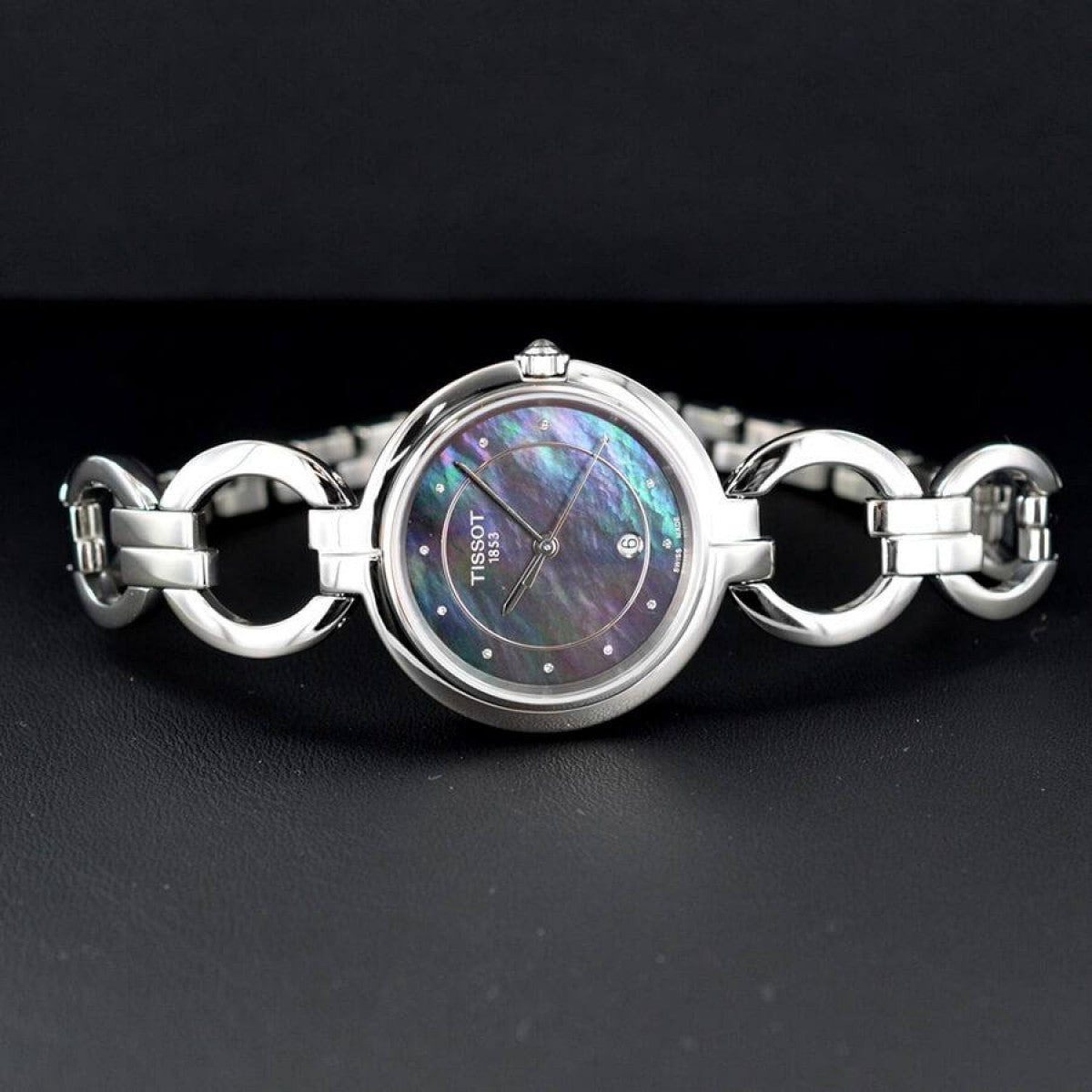 Tissot T Lady Flamingo Mother of Pearl Blue Dial Silver Steel Strap Watch for Women - T094.210.11.126.00
