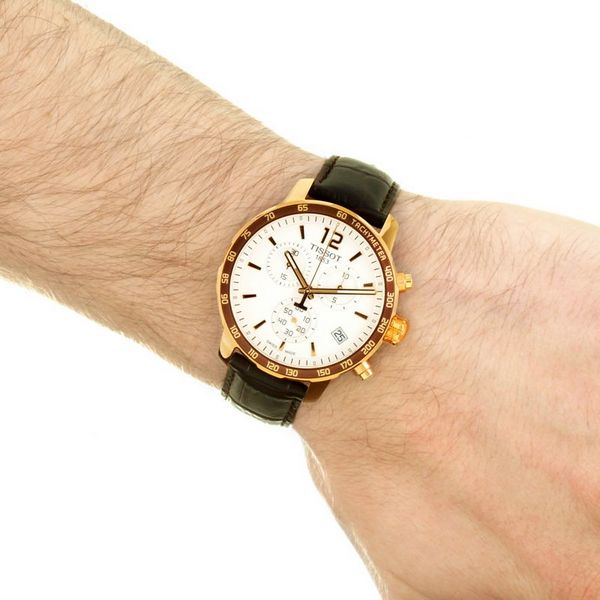 Tissot Quickster Chronograph 42mm White Dial Brown Leather Strap Watch For Men - T095.417.36.037.00