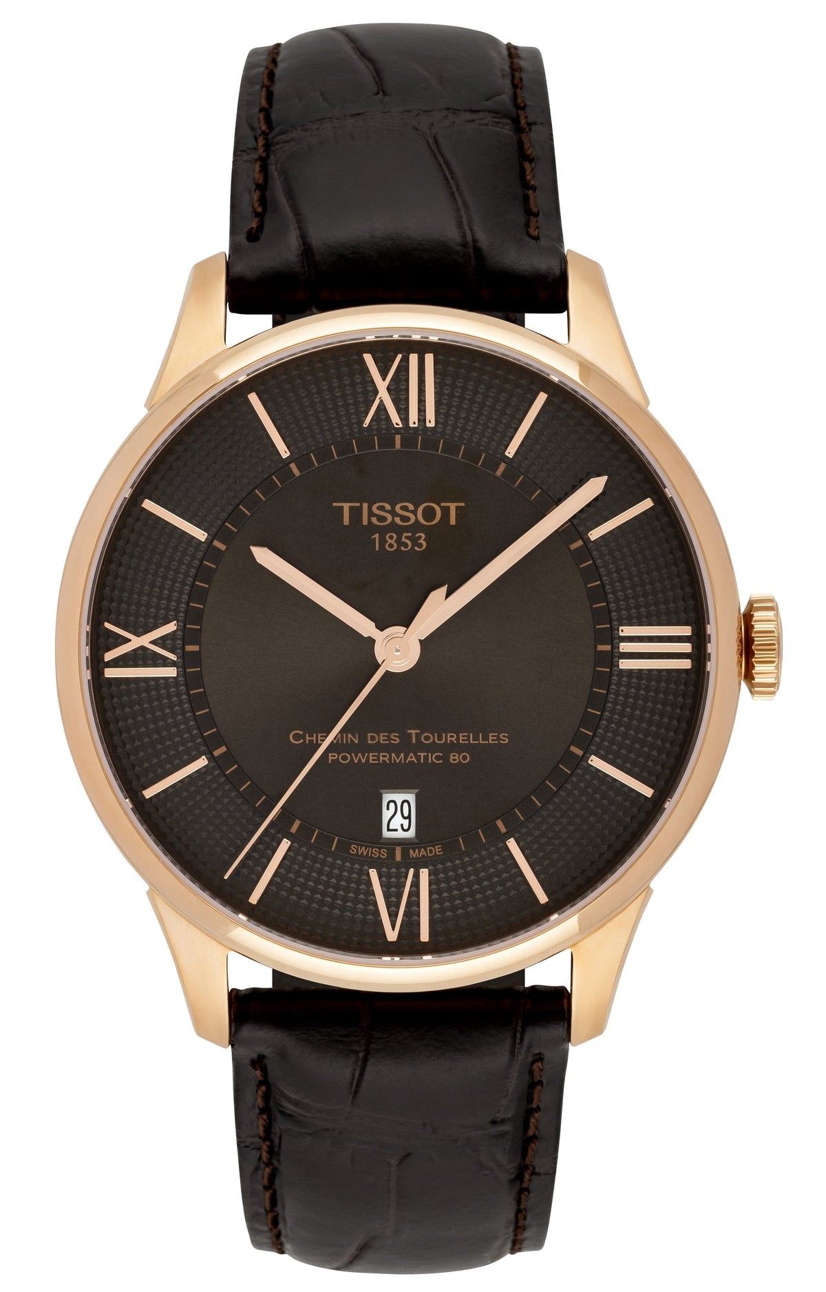 Tissot Chemin des Tourelles Powermatic 80 Brown Dial Brown Leather Strap Watch for Men - T099.407.36.448.00