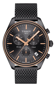Tissot T Classic PR 100 Chronograph Anthracite Black Dial Black Mesh Bracelet Watch For Men - T101.417.23.061.00
