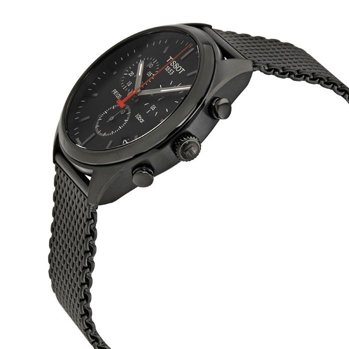 Tissot T Classic PR 100 Chronograph Black Dial Black Mesh Bracelet Watch For Men - T101.417.33.051.00