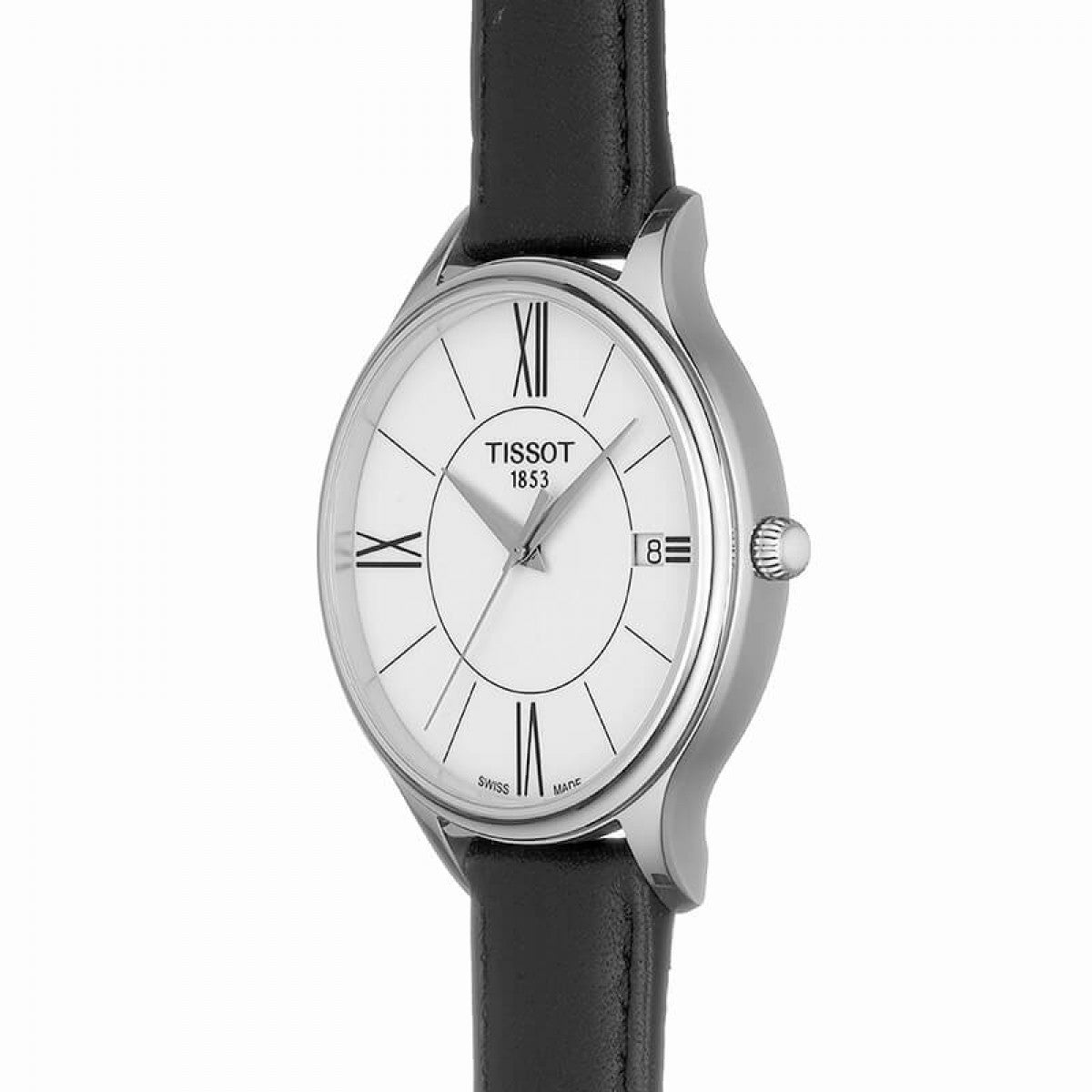 Tissot Bella Ora Round White Dial Black Leather Strap Watch For Women - T103.210.16.018.00
