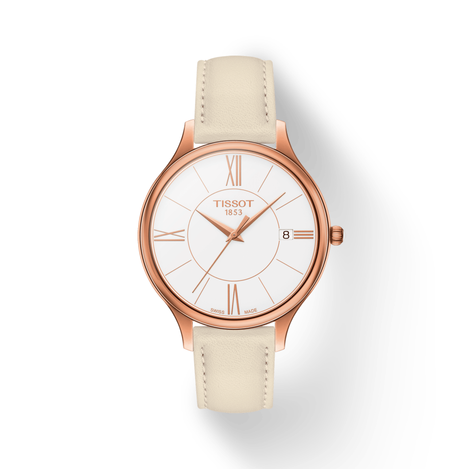 Tissot T Lady Bella Ora Round White Dial Beige Leather Strap Watch For Women - T103.210.36.018.00