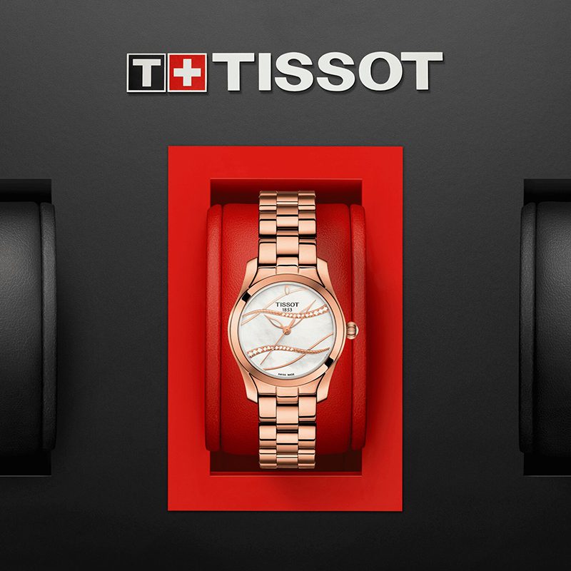 Tissot T Wave T Lady Mother of Pearl Dial Rose Gold Steel Strap Watch For Women - T112.210.33.111.00