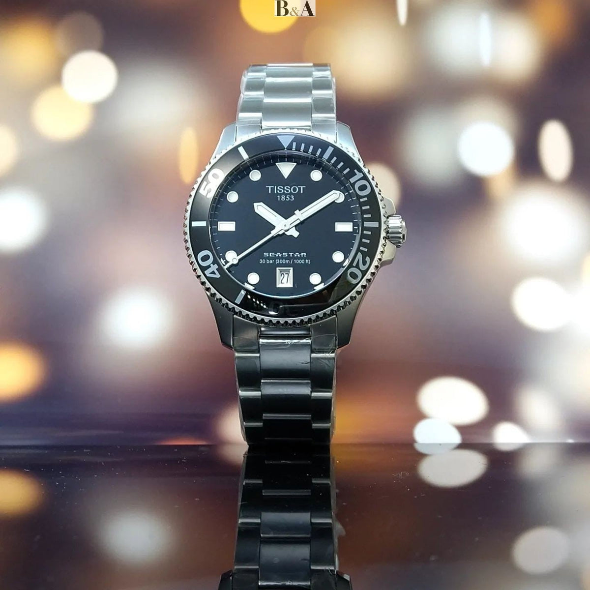 Tissot Seastar 1000 Lady Black Dial Silver Steel Strap Watch for Women - T120.210.11.051.00