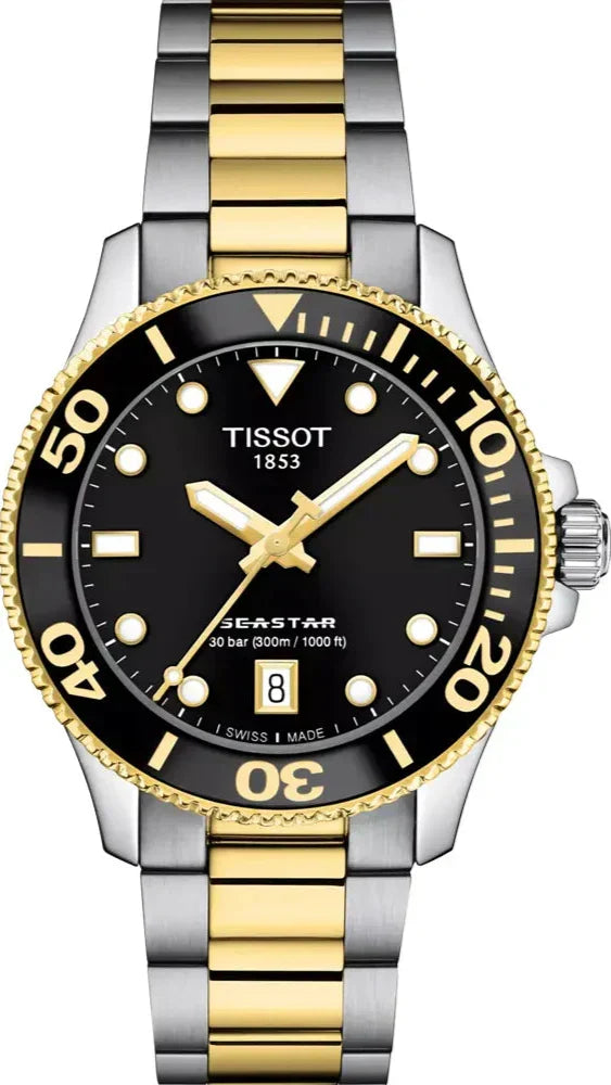 Tissot Seastar 1000 Black Dial Two Tone Steel Strap Watch for Women - T120.210.22.051.00