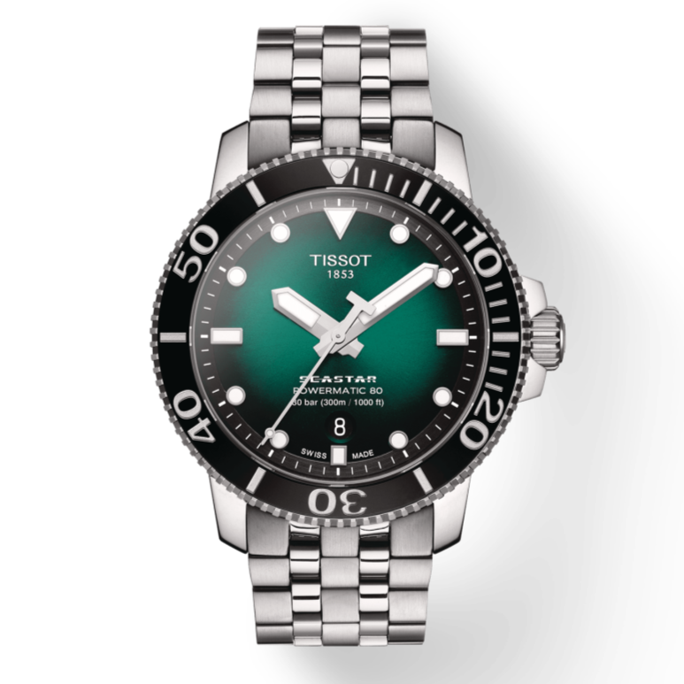 Tissot Seastar 1000 Powermatic 80 Green Dial Silver Steel Strap Watch For Men - T120.407.11.091.01