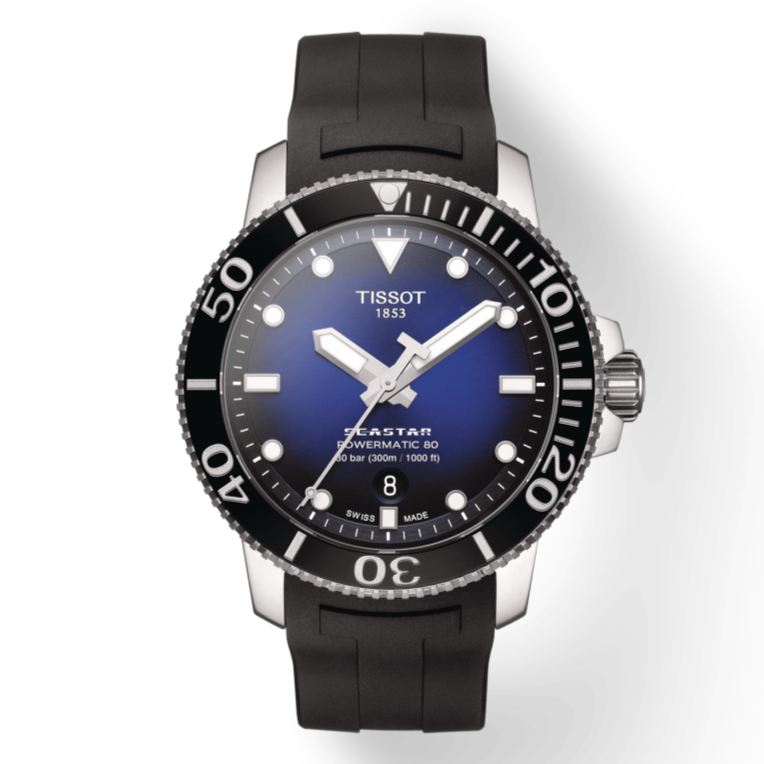 Tissot Seastar 1000 Powermatic 80 Blue Dial Black Rubber Strap Watch For Men - T120.407.17.041.00