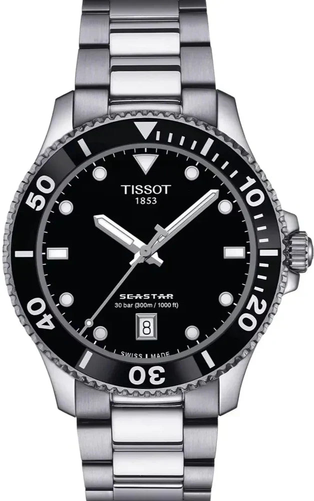 Tissot Seastar 1000 Black Dial Silver Steel Strap Watch For Men - T120.410.11.051.00